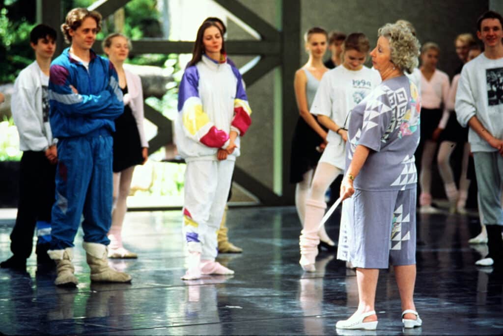Madame Sophia N. Golovkina instructs a group of bemused students of the very first Bolshoi Ballet Academy at Vail in 1990. Photo courtesy Vail Valley Foundation.